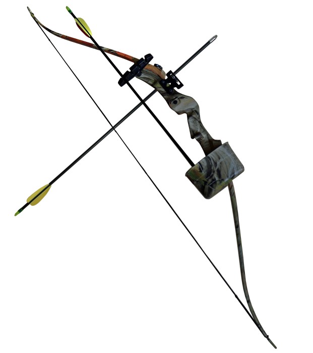 Haller Recurvebogen Set, camo, Fiberglas, 120 cm, 20 lbs, mit 2 Pfeilen und Zubehör